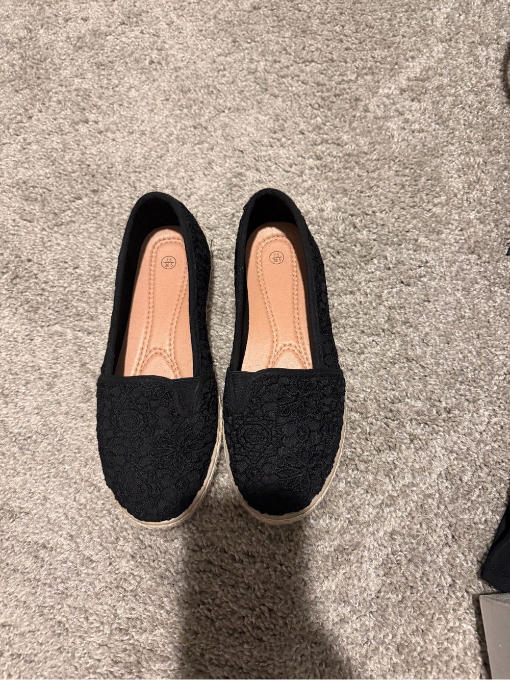 Black Lace Espadrille Flats - Women's Slip-On Comfort